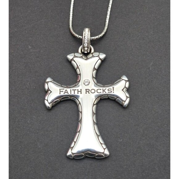 Brighton Large "Faith Rocks" Cross Pendant Necklace Reversible Rock Pattern - Picture 3 of 9
